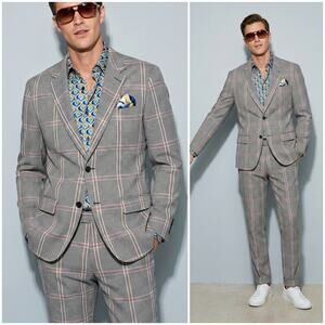MR TURK Men's KENNEDY 2-Piece Suit Blazer & Pants Gray Plaid Check 42R